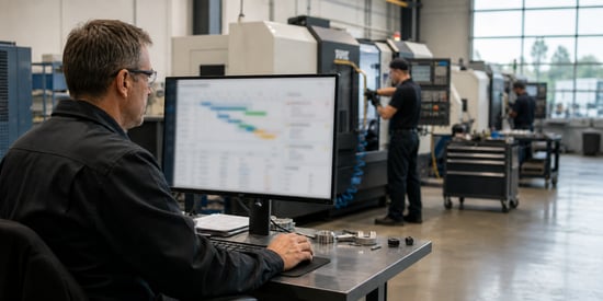 Production Manager Reviewing ERP Data in Modern Factory-1