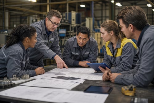 Shop Floor Workers Discussing ERP Costs and Improvements