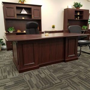 office set up with desk and 2 credenzas