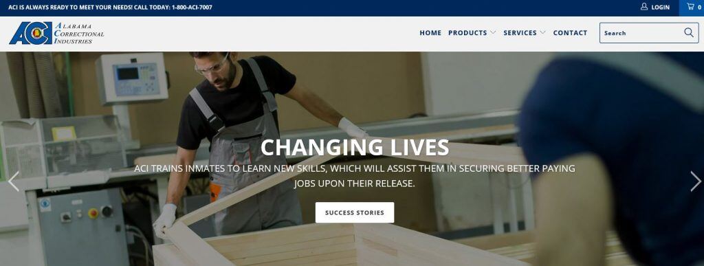 Screenshot of Alabama Correctional Industries' website home page