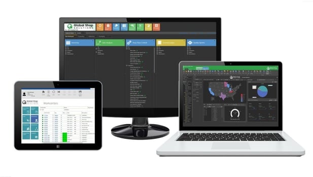 Tablet, desktop and laptop all showing ERP screens