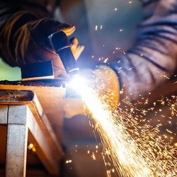 Welding with sparks flying