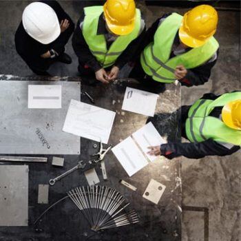 Group of people in hardhats from above