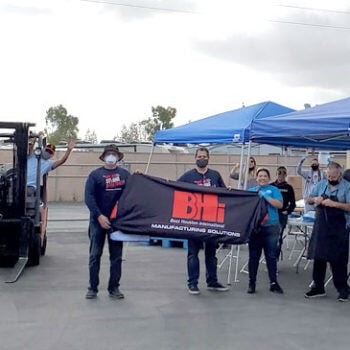 People holding a banner