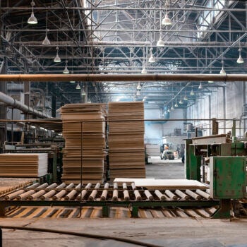 Stacked wood in a manufacturing shop