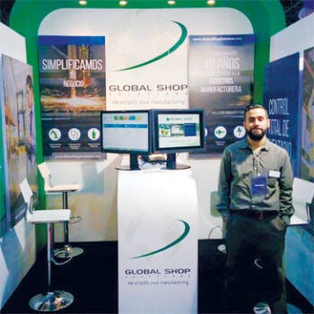 Man in a tradeshow booth