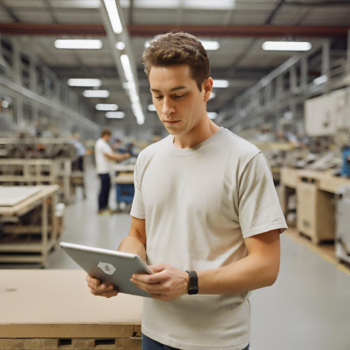 Woodworker holding an iPad