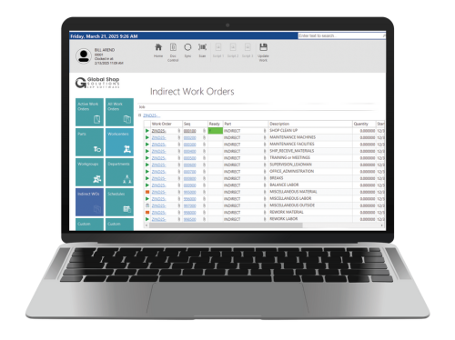 Global Shop Solutions indirect work order screen