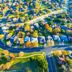 Suburban neighborhood community turning colors for Autumn