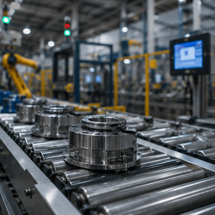 metal parts going down assembly line