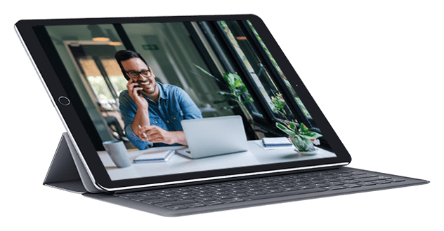 iPad image of CFO on the phone discussing finances