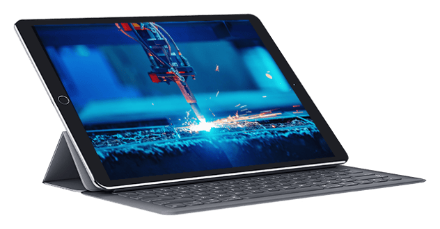 Image of laser cutting metal on iPad screen Image of laser cutting metal on iPad screen