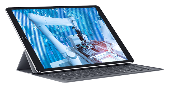 Industrial robot working in smart factory.