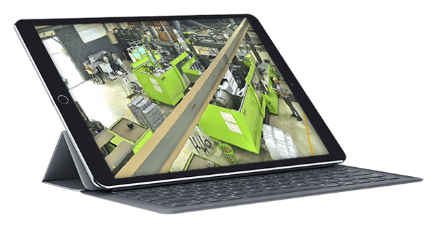 Image of a shop floor on iPad screen