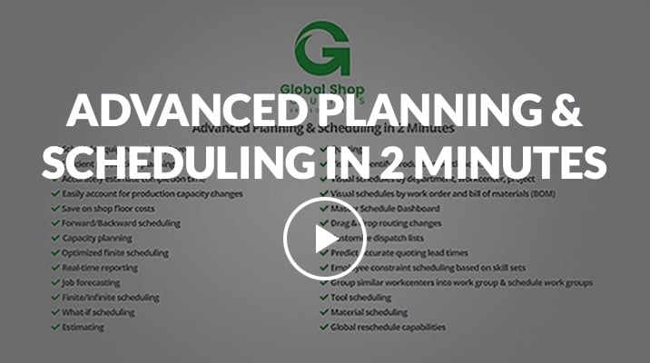 Video screenshot with the text of Advanced Planning & Scheduling in 2 Minutes and a video play button on top