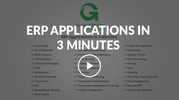 Video screenshot and ERP Applications in 3 Minutes text with video play button