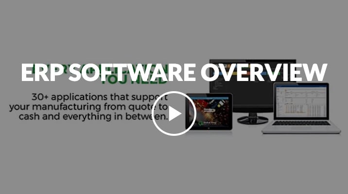 Video screenshot with ERP Software Overview text along with video play button on top
