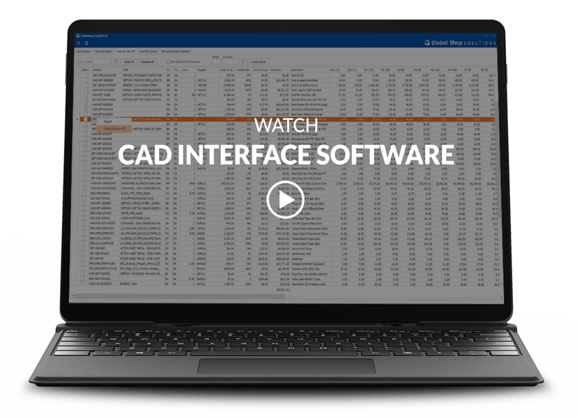 CAD Interface software screen on a laptop with video title and play button on top