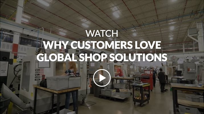 Video screenshot with the text Why customers love Global Shop Solutions and a video play button overlay