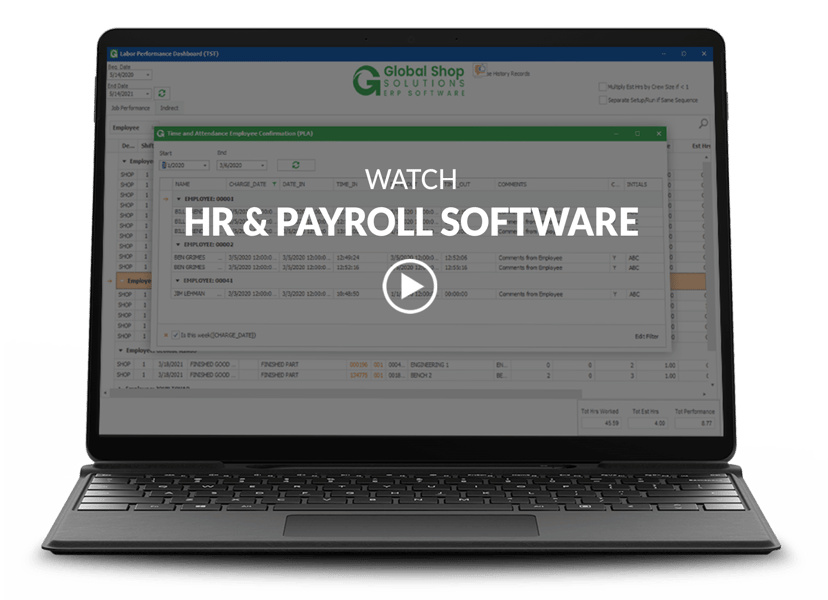 HR & Payroll software on a laptop with video title and play button on top