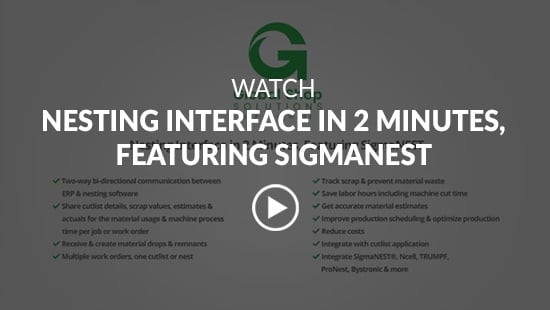 screenshot of Nesting Interface in 2 Minutes Featuring SigmaNest video with title and play button on top