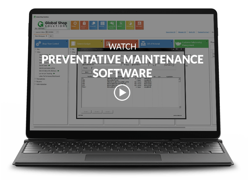 laptop showing preventative maintenance screen with video title and play button overlay