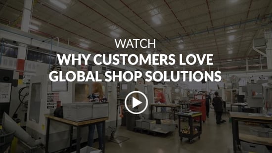 Video screenshot with title watch why customers love Global Shop Solutions and video play button overlay