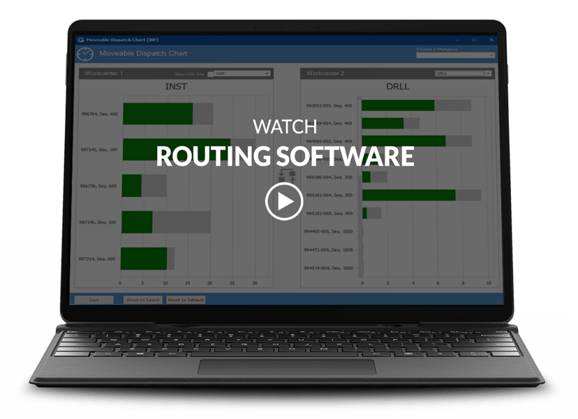 Routing Software screen on a laptop with video title and play button on top