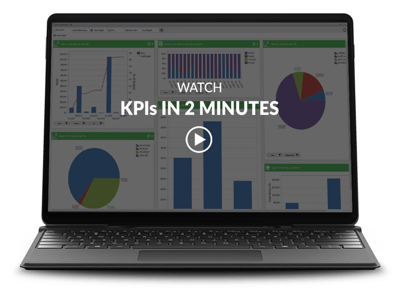 laptop showing Key Performance Indicators screen with video title and play button overlay