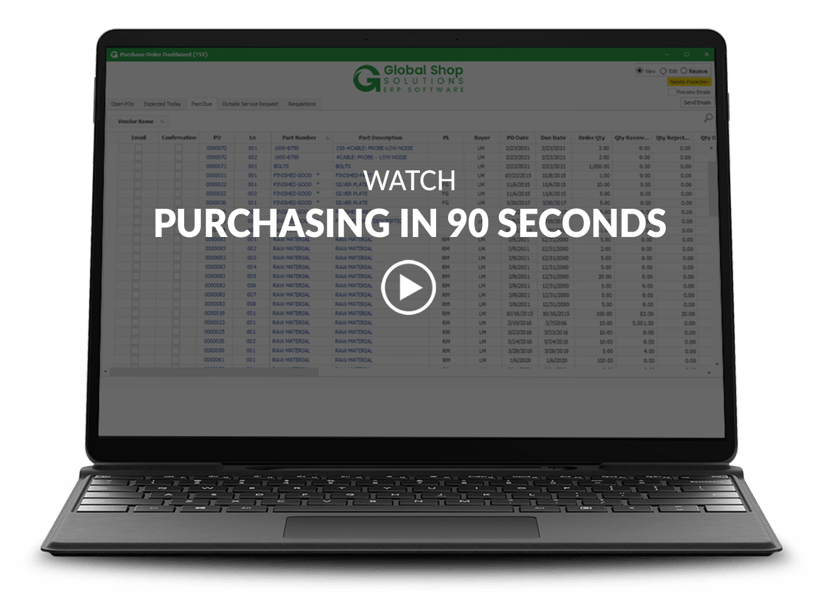 laptop showing purchasing software screen with video title and play button overlay